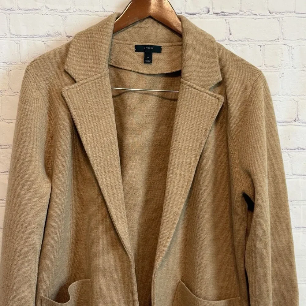 J.Crew Sophie Open Front Sweater Blazer Tan Camel Merino Wool Blend Medium